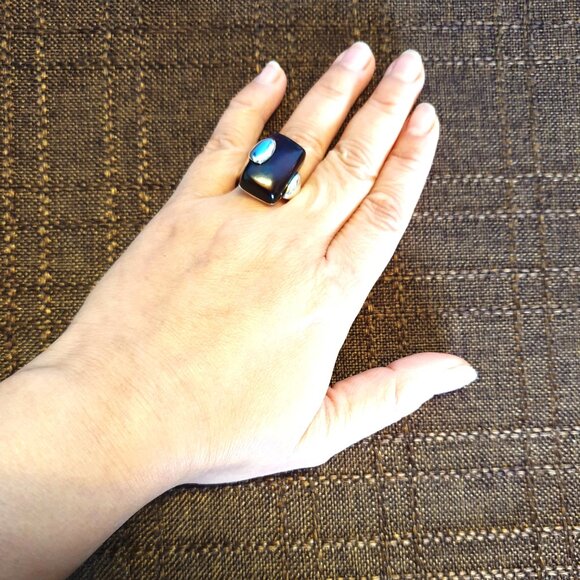 Fancy Vintage Cherry Red Baltic Amber Sterling Silver Modernist Statement Ring - Picture 12 of 16